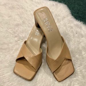 Nude Leather Square Toe Franco Sarto Slides, Size 8.5